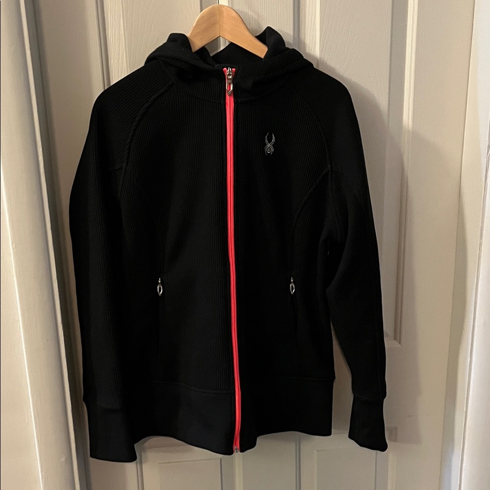 Spyder Fleece-lined Black Hoodie with Pink Zipper